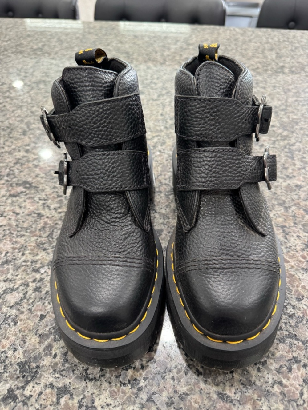 Dr. Martens Black Leather Ankle Boots with Yellow Welt Stitch size 7 - Picture 2 of 10